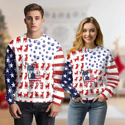 American Chihuahua Sweatshirt, 3D All Over Print Patriotic Dog Crewneck Pullover for Men Women, Chihuahua Lover Gift - Netecom