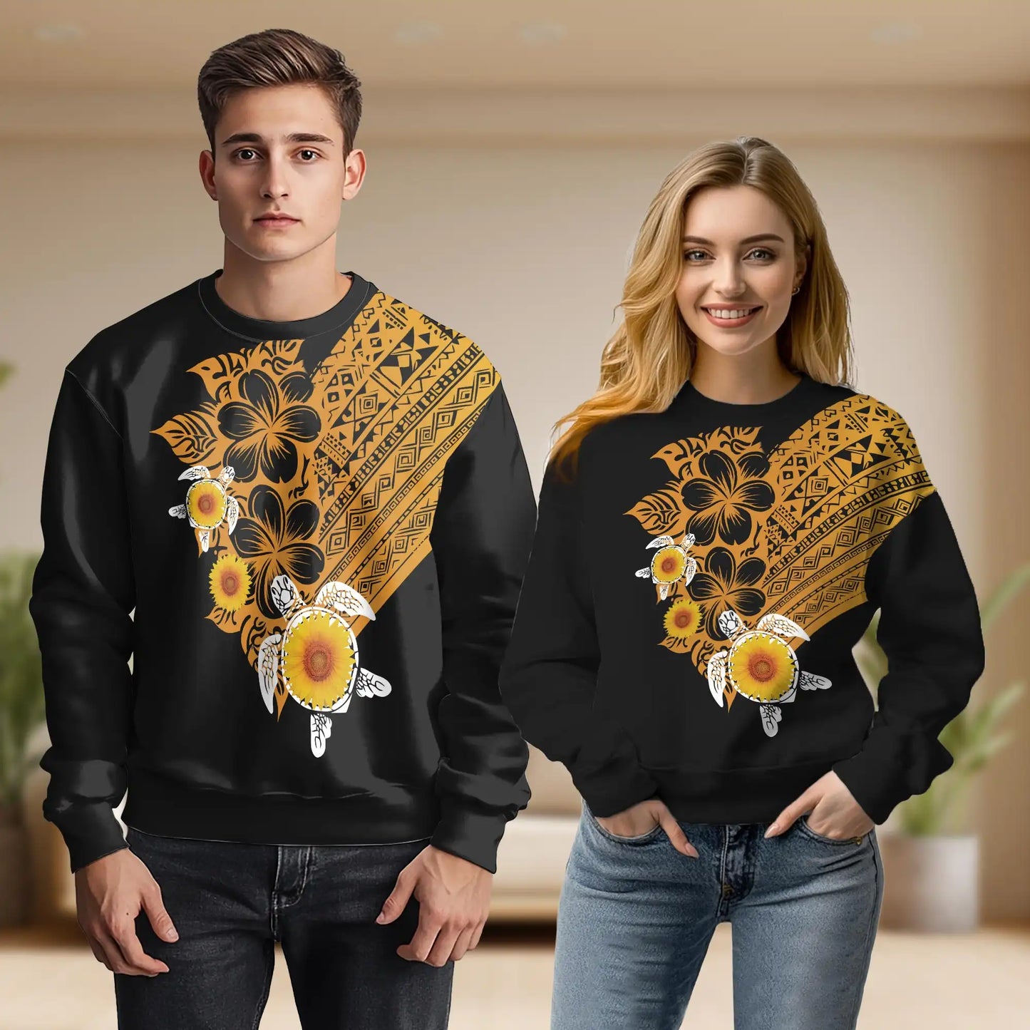 Polynesian Sea Turtle Sweatshirt, 3D All Over Print Tribal Turtle Crewneck Pullover for Men Women, Polynesian Ocean Lover Gift - Netecom