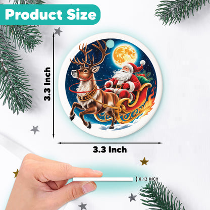 Netecom Funny Santa Claus Sleigh Ornament, Santa Claus and Reindeer Ceramic Ornament for Xmas Tree Hanging Decorations Gift, Gifts for Friends & Family, Holiday Party Present