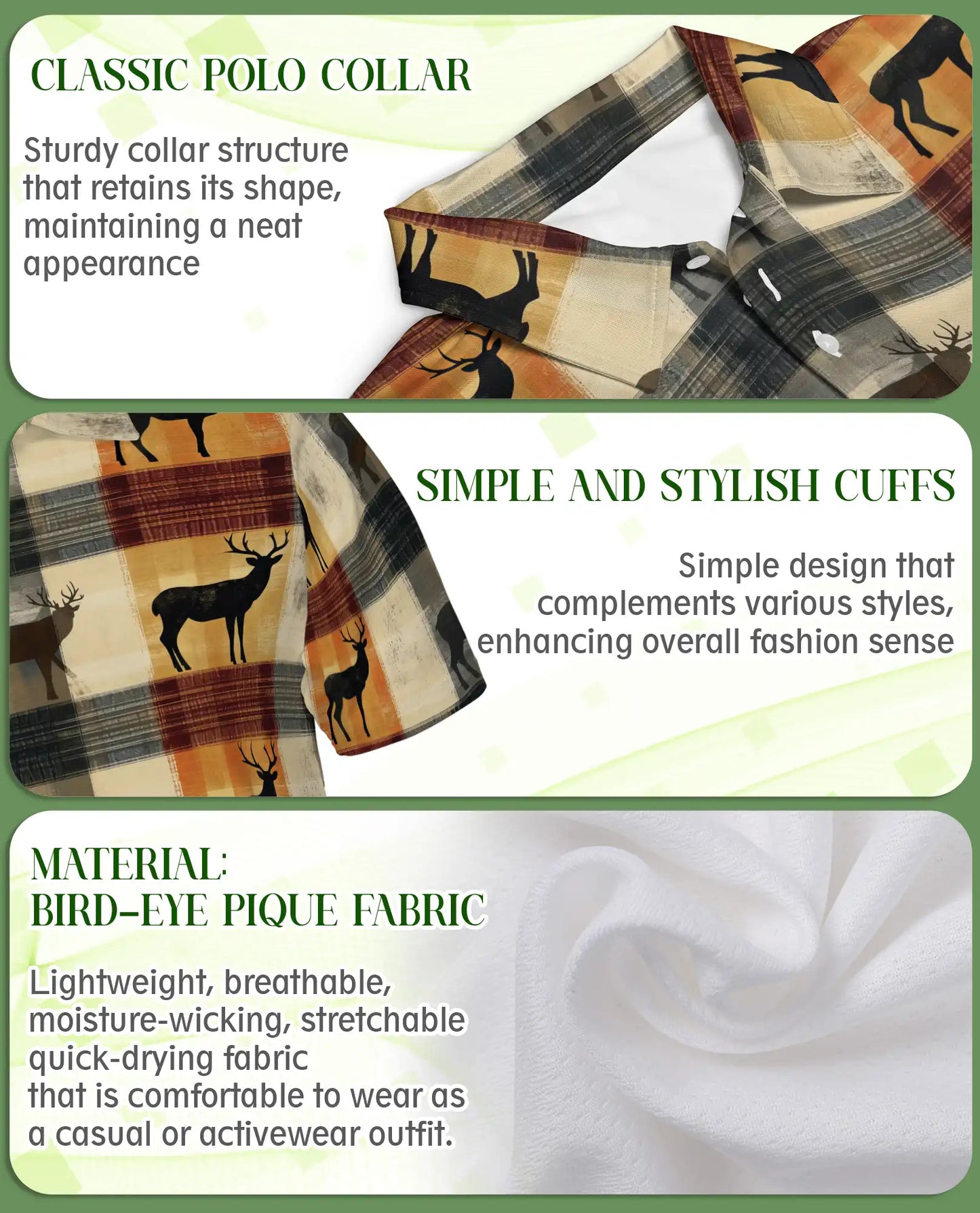 Deer Plaid 3D Polo Shirt for Men – Rustic Hunting Outdoor Style | Netecom