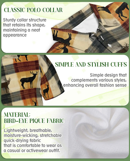 Deer Plaid 3D Polo Shirt for Men – Rustic Hunting Outdoor Style | Netecom