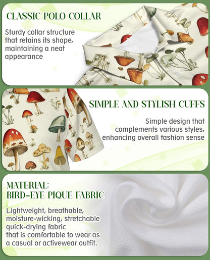 Mushroom Botanical Polo Shirt – Vintage Nature Print | Netecom