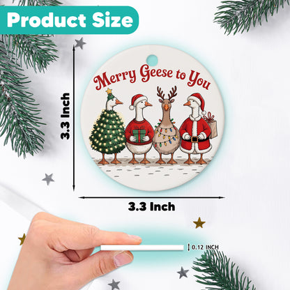 Netecom Cute Goose Family Ornaments, Merry Geese to You Ceramic Ornament for Christmas Tree Hanging Decorations Gift, Farmhouse Decor, Gifts for Farmer, Holiday Party Present
