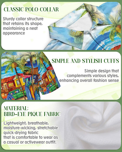 Tropical Surf Town 3D Polo Shirt for Men – Colorful Beach Vacation Style | Netecom
