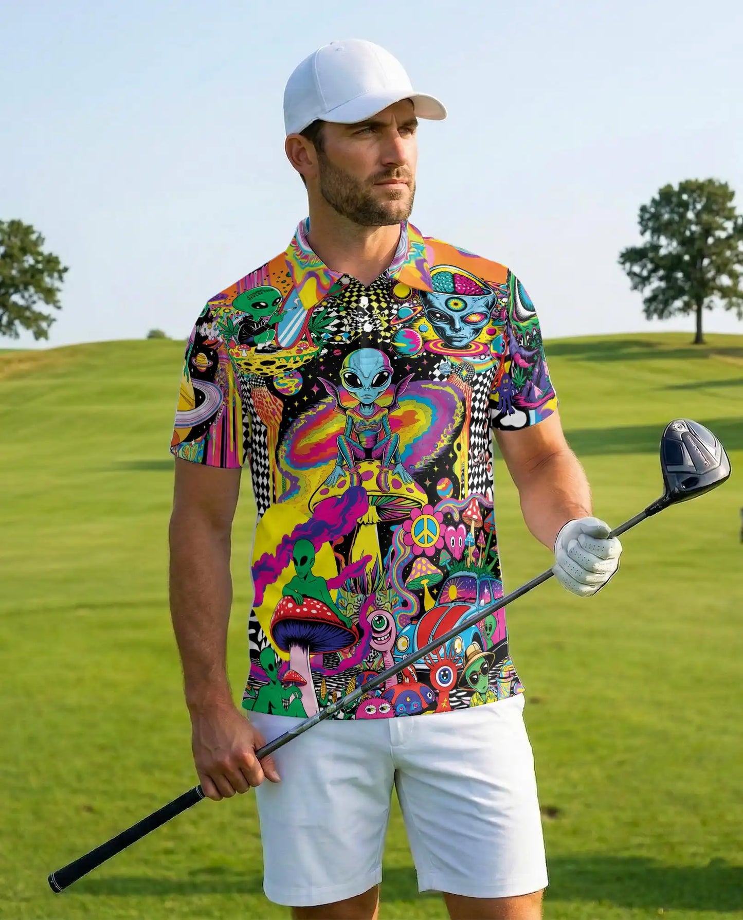 Alien Galaxy 3D Polo Shirt for Men – Psychedelic Alien Print | Netecom