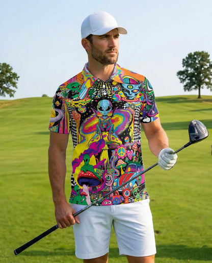 Alien Galaxy 3D Polo Shirt for Men – Psychedelic Alien Print | Netecom