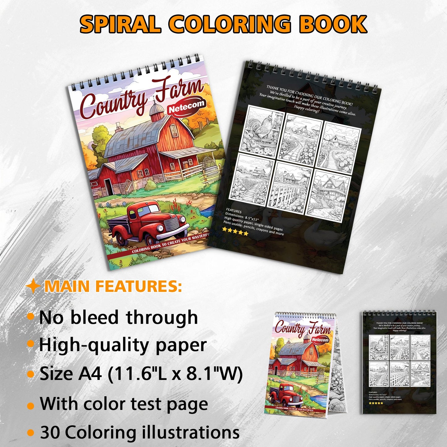 Country Farm Spiral Bound Coloring Book, Rustic Farm Scenes for a Relaxing Country Escape, Ideal for Those Seeking Rural Charm and Peaceful Art