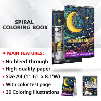 Enchanted Night Spiral Bound Coloring Book, Indulge in 30 Serene Coloring Pages, Inviting You to Relax and Find Peace in the Enchanted Night