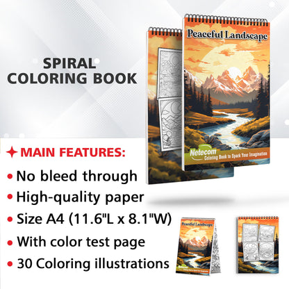 Minimalist Peaceful Landscape Spiral Bound Coloring Book, Find Peace in Minimalism with 30 Meditative Coloring Pages of Tranquil Landscapes