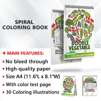 Doodle Vegetable Spiral Bound Coloring Book, Unleash Your Creativity with 30 Whimsical Doodle Vegetable Coloring Pages to Celebrate the Beauty of Nature's Bounty