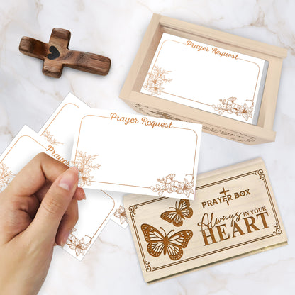 Netecom Personalized Memorial Prayer Box with Custom Name & Date, Wooden Remembrance Box with Cross and 100 Prayer Request Cards, Sympathy Christian Keepsake for Loved One