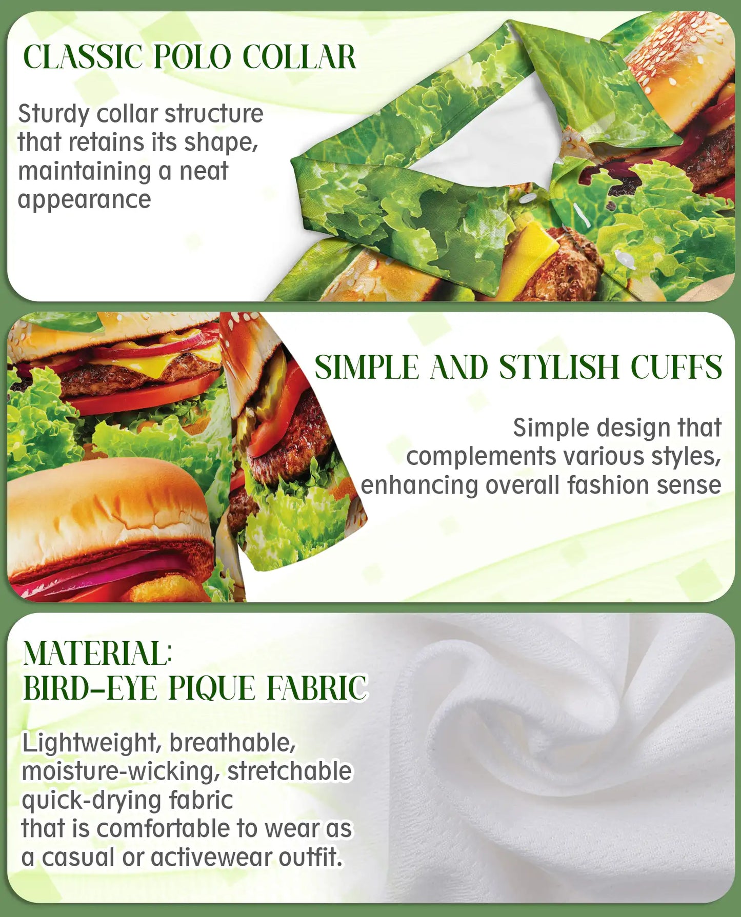 Funny Burger Food 3D Polo Shirt for Men – Fast Food Lover Style | Netecom