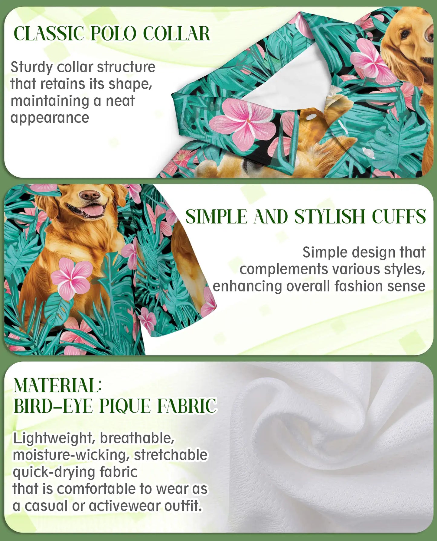 Golden Retriever Tropical Hibiscus Polo Shirt-Hawaiian Floral Dog Print | Netecom