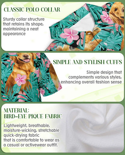 Golden Retriever Tropical Hibiscus Polo Shirt-Hawaiian Floral Dog Print | Netecom