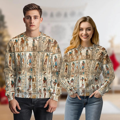Ancient Egyptian Sweatshirt, 3D All Over Print Egyptian Art Crewneck Pullover for Men Women, Egypt History Lover Gift - Netecom