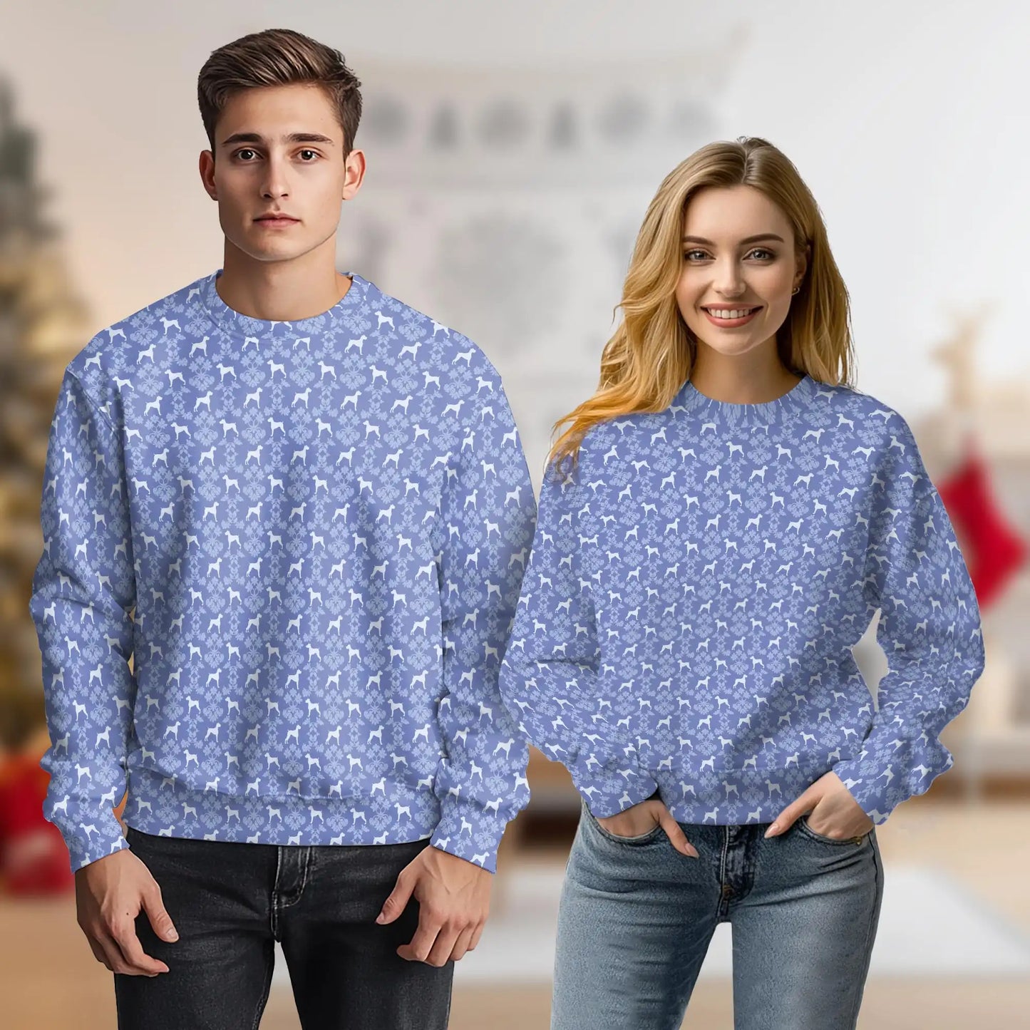 Dog Silhouette Pattern Sweatshirt, 3D All Over Print Canine Crewneck Pullover for Men Women, Dog Lover Gift - Netecom
