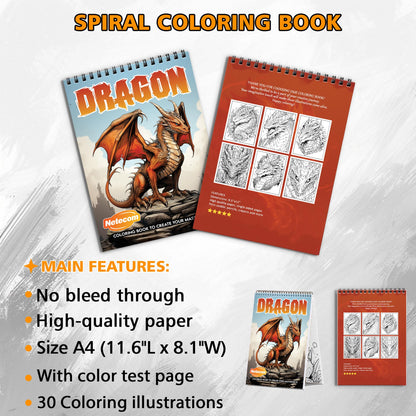 Dragon Spiral Bound Coloring Book, Mystical Dragons for a Mythical Art Adventure, Perfect for Fantasy Lovers and Creative Minds Seeking Magic