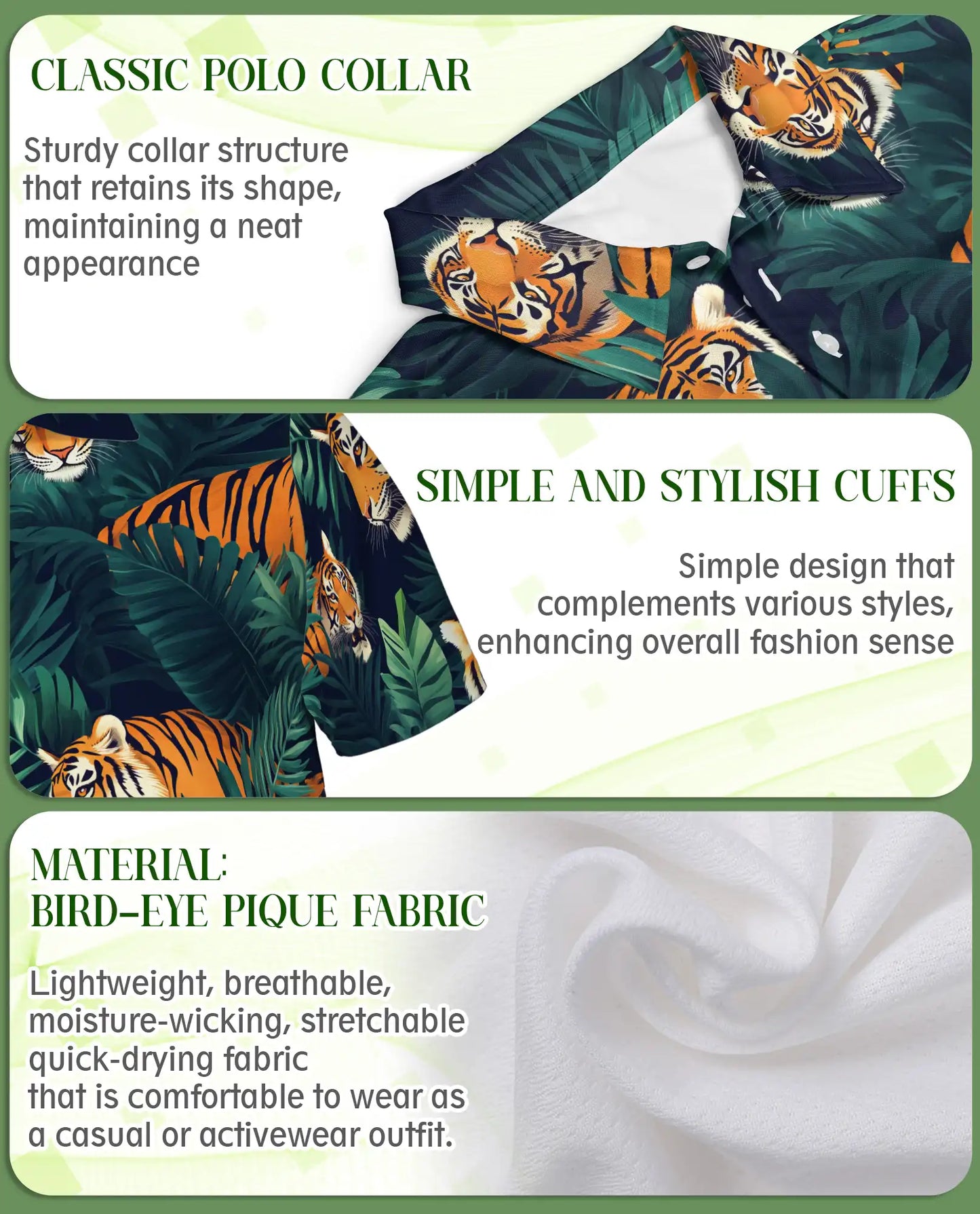 Tiger Jungle 3D Polo Shirt for Men – Wild Animal Tropical Leaf Style | Netecom