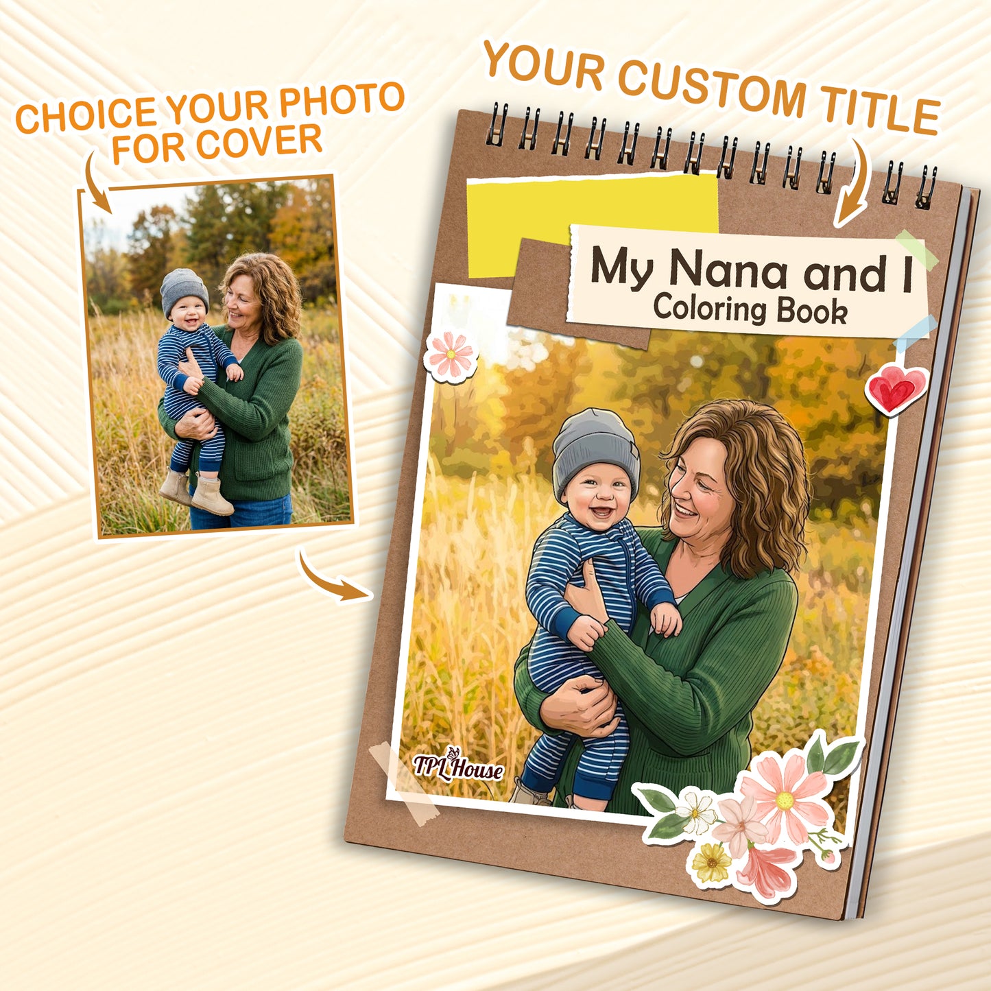 Custom Photo Coloring Book for Grandma & Grandpa, Personalized Memory Gift