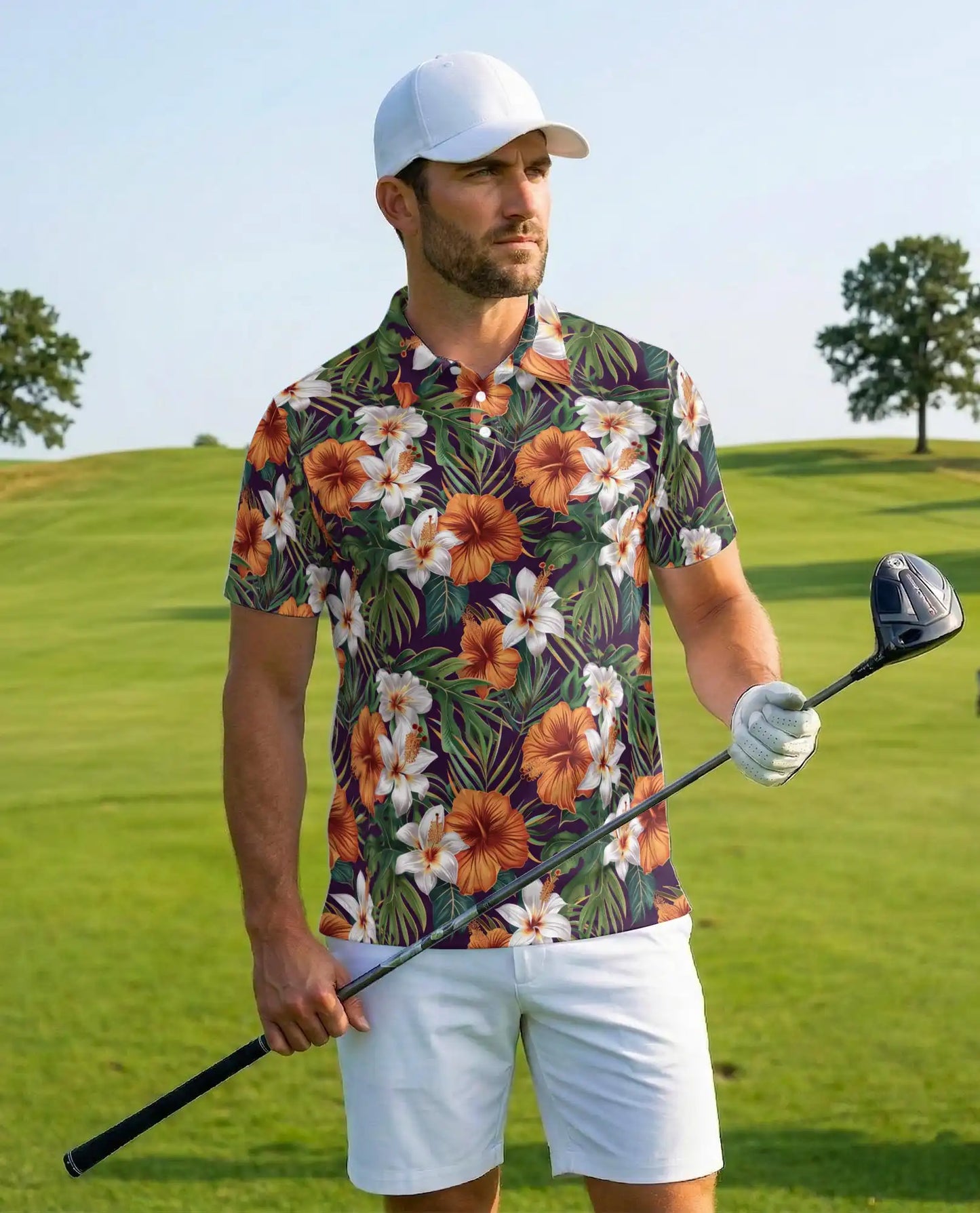Hibiscus Lily Polo Shirt for Men – Tropical Floral Style | Netecom