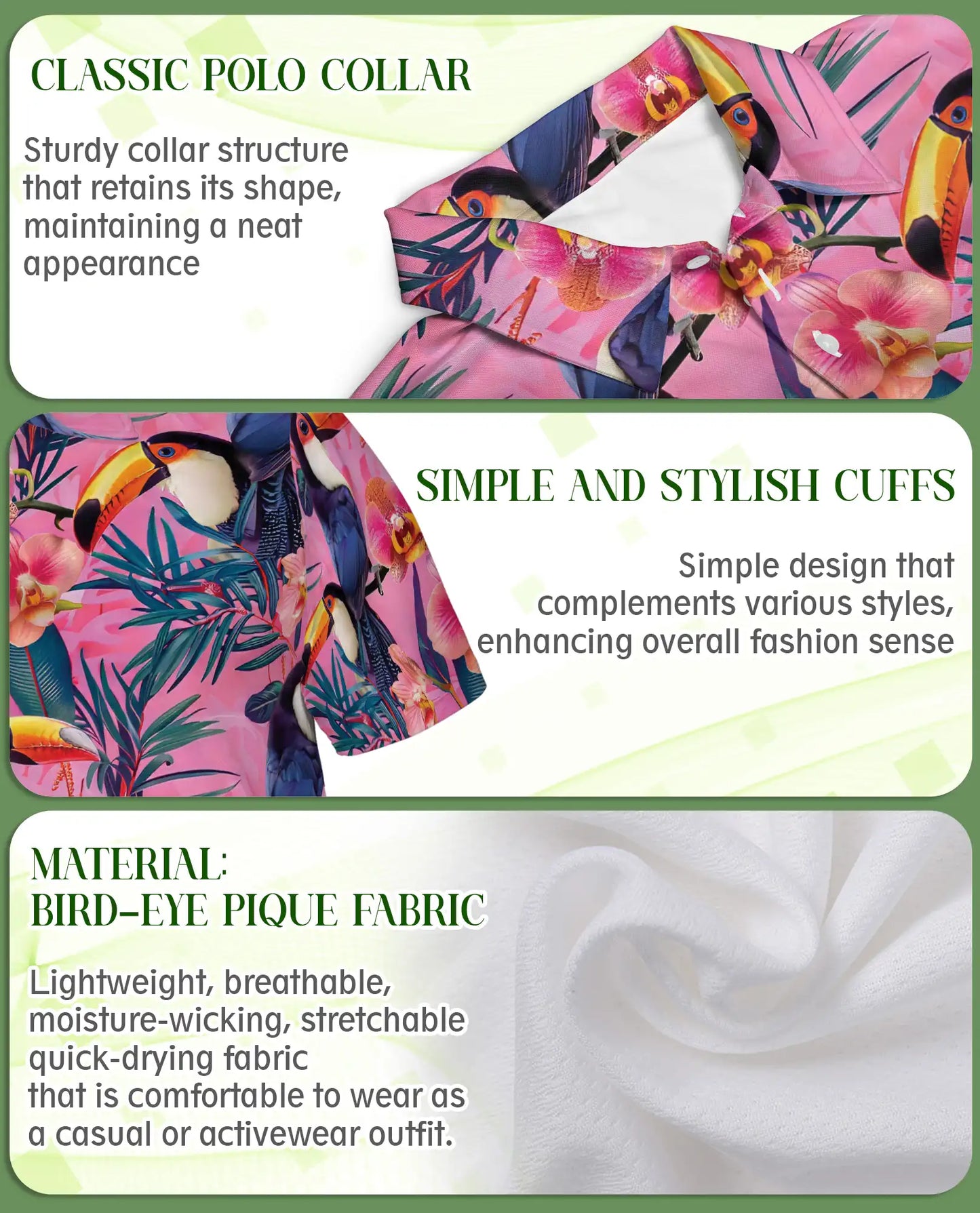 Pink Tropical Toucan Polo Shirt Exotic Bird Floral Print | Netecom