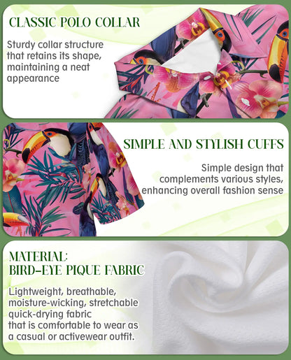Pink Tropical Toucan Polo Shirt Exotic Bird Floral Print | Netecom