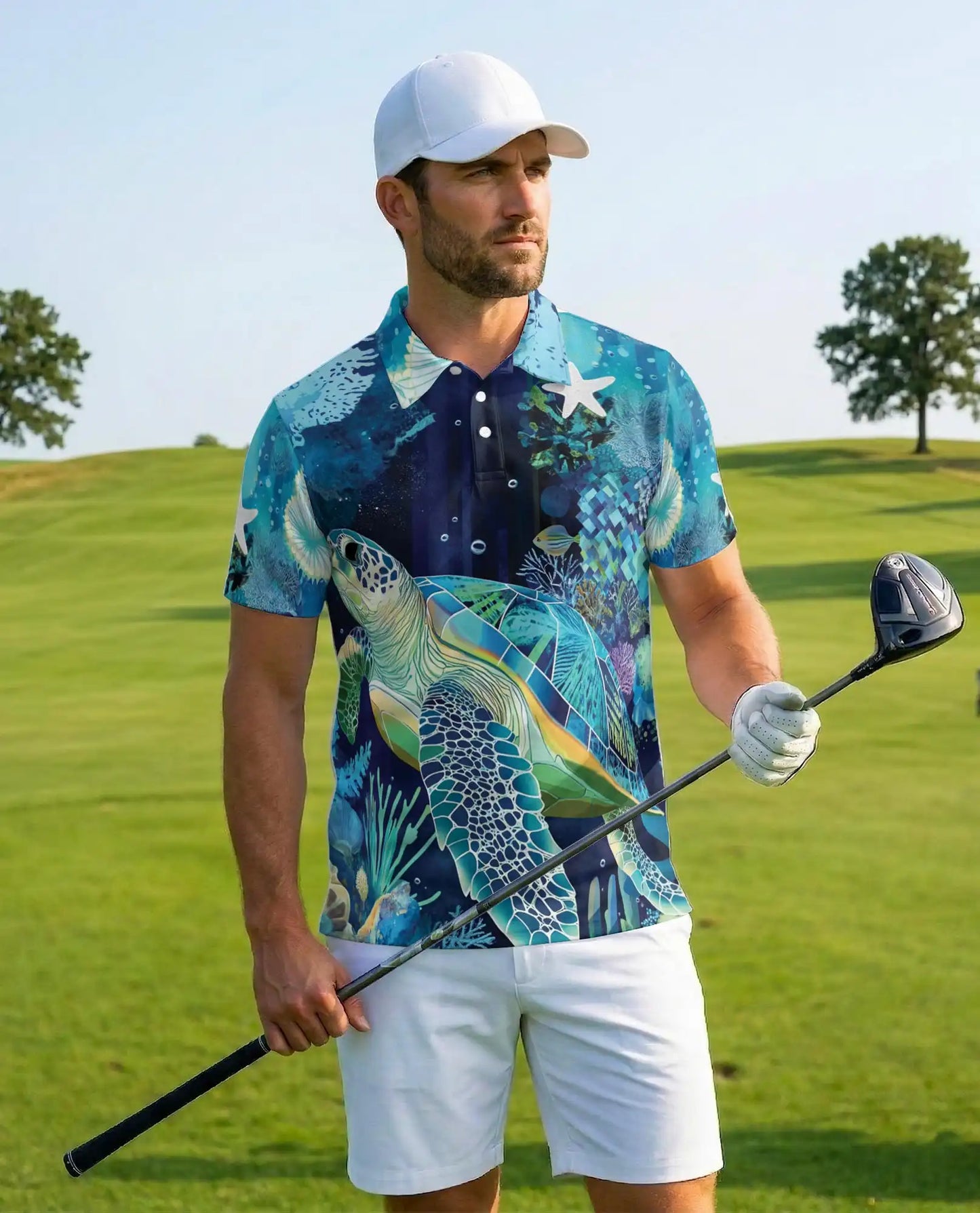 Sea Turtle Polo Shirt - Tropical Ocean Marine Life Coastal Design | Netecom