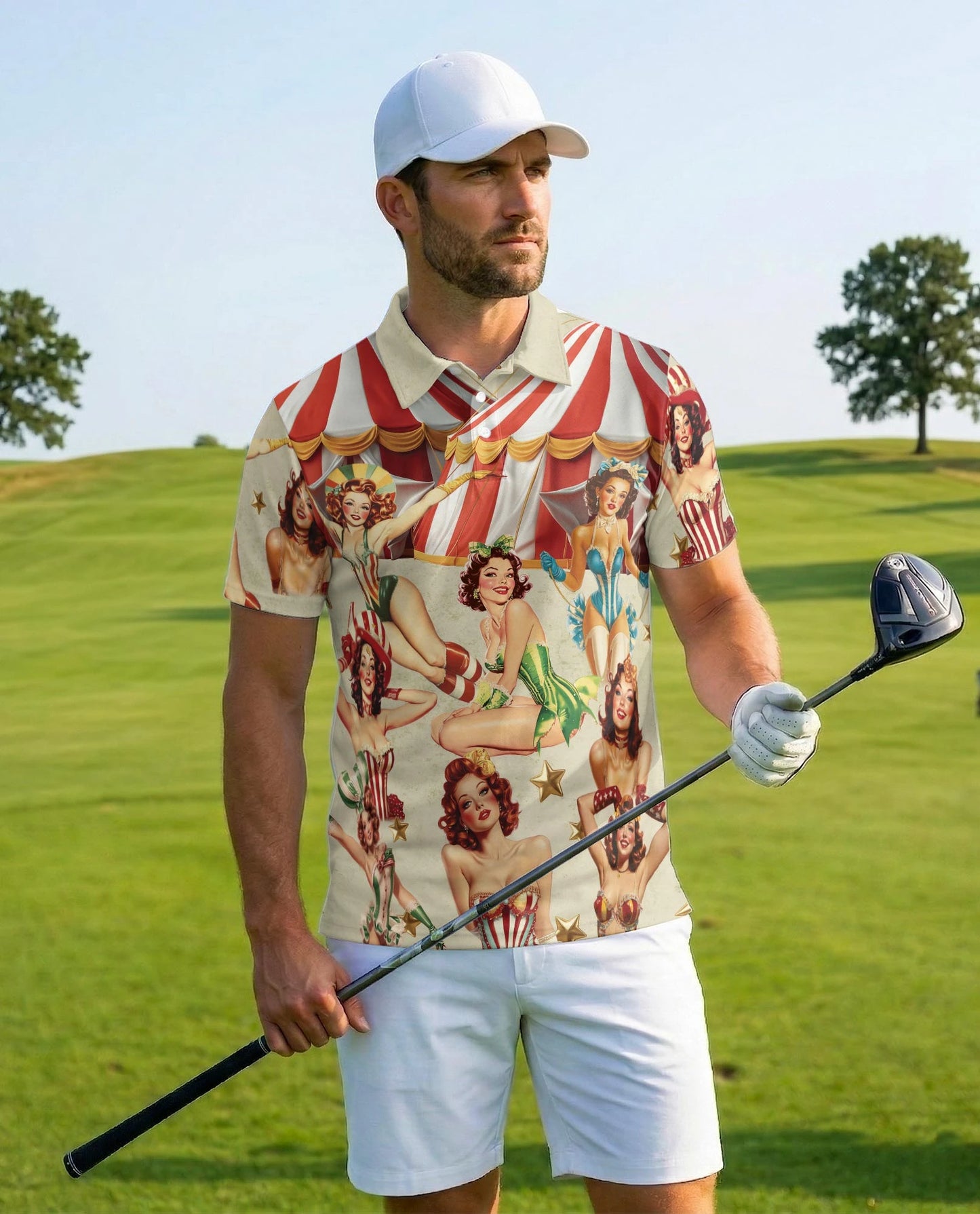 Circus Girls Polo Shirt for Men – Vintage Carnival Art Style | Netecom