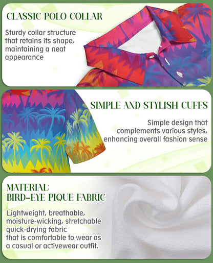 Rainbow Palm Tree Polo Shirt – Tropical Sunset Paradise Print | Netecom