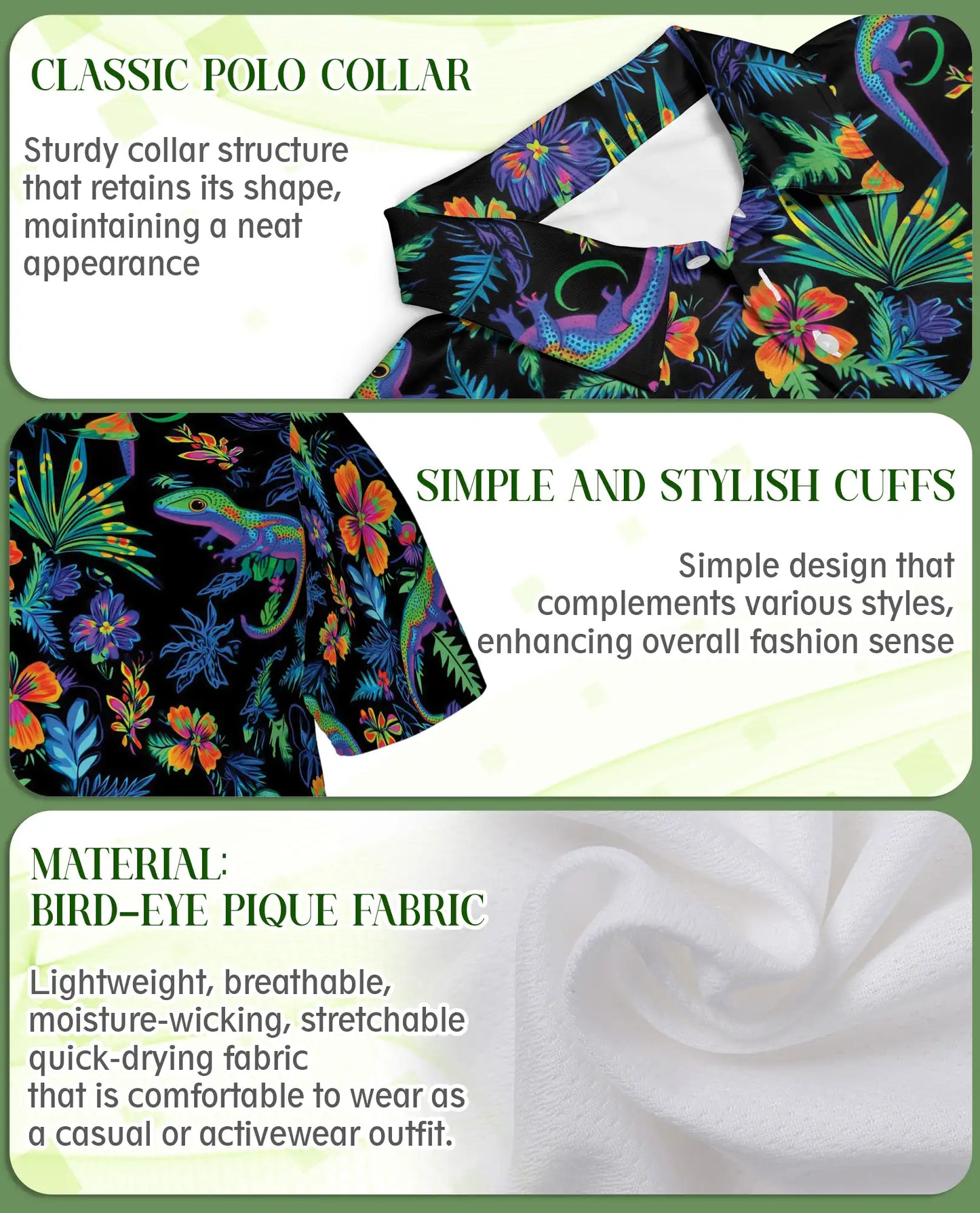 Colorful Chameleon 3D Polo Shirt for Men – Tropical Floral Reptile Style | Netecom
