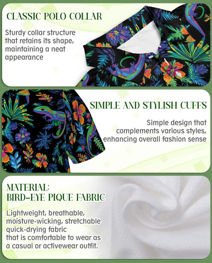 Colorful Chameleon 3D Polo Shirt for Men – Tropical Floral Reptile Style | Netecom