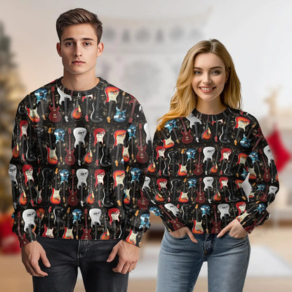 Electric Guitar Sweatshirt, 3D All Over Print Rock Music Crewneck Pullover for Men Women, Guitarist and Music Lover Gift - Netecom