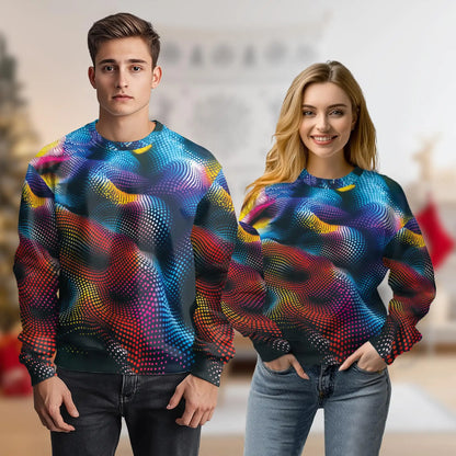 Dynamic Dots Sweatshirt, 3D All Over Print Abstract Polka Dot Crewneck Pullover for Men Women, Colorful Pattern Lover Gift - Netecom