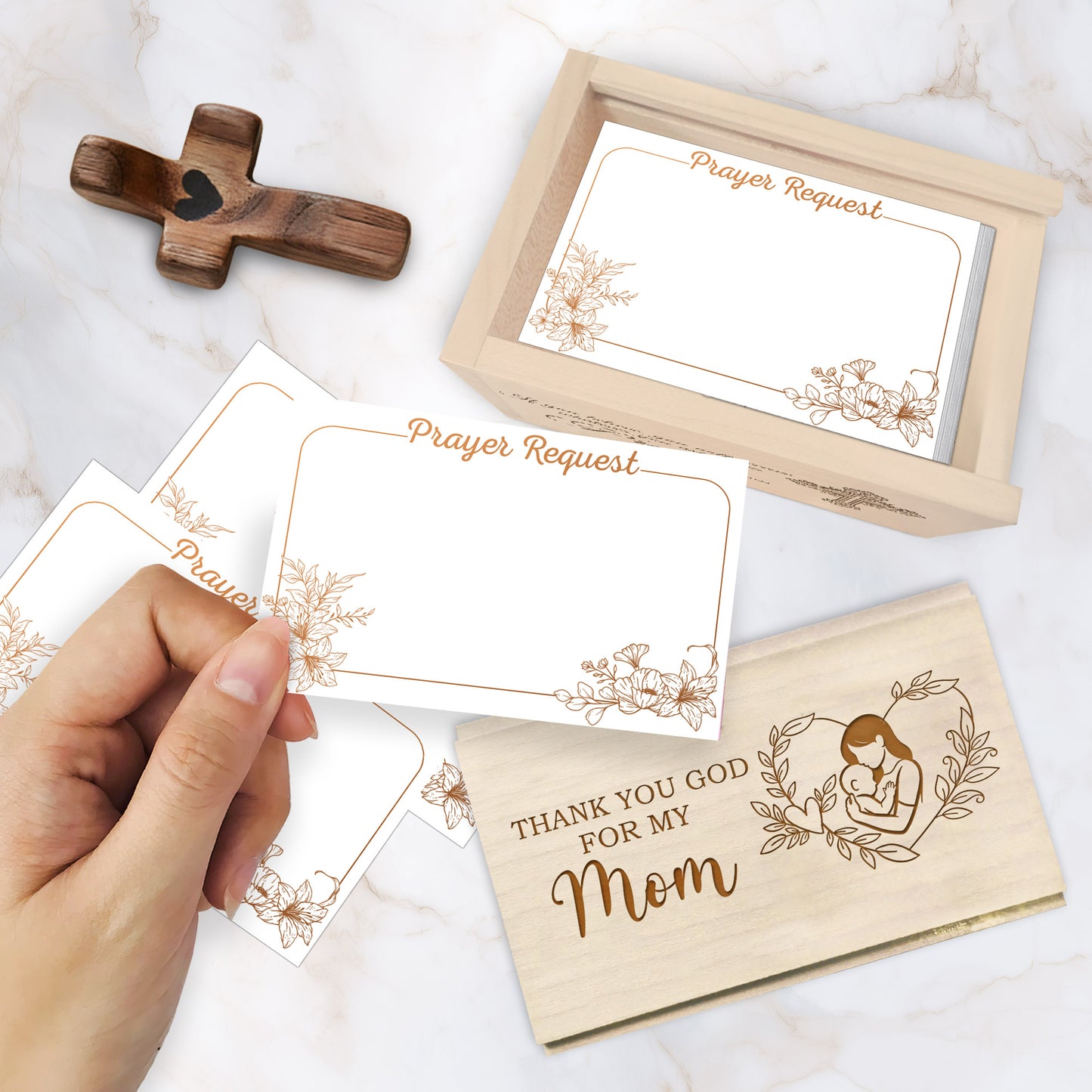 Netecom Prayer Box for Mom with 100 Prayer Request Cards & Handheld Cross – Wooden Christian Prayer Box, Meaningful Gift from Daughter or Son