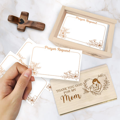 Netecom Prayer Box for Mom with 100 Prayer Request Cards & Handheld Cross – Wooden Christian Prayer Box, Meaningful Gift from Daughter or Son