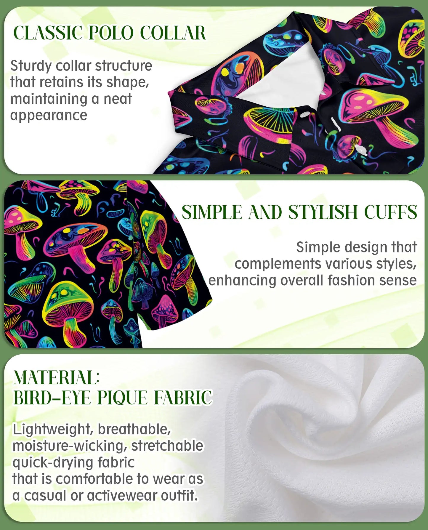 Neon Mushroom Pattern Hawaiian Polo Shirt | Netecom