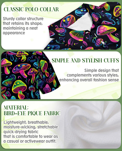 Neon Mushroom Pattern Hawaiian Polo Shirt | Netecom