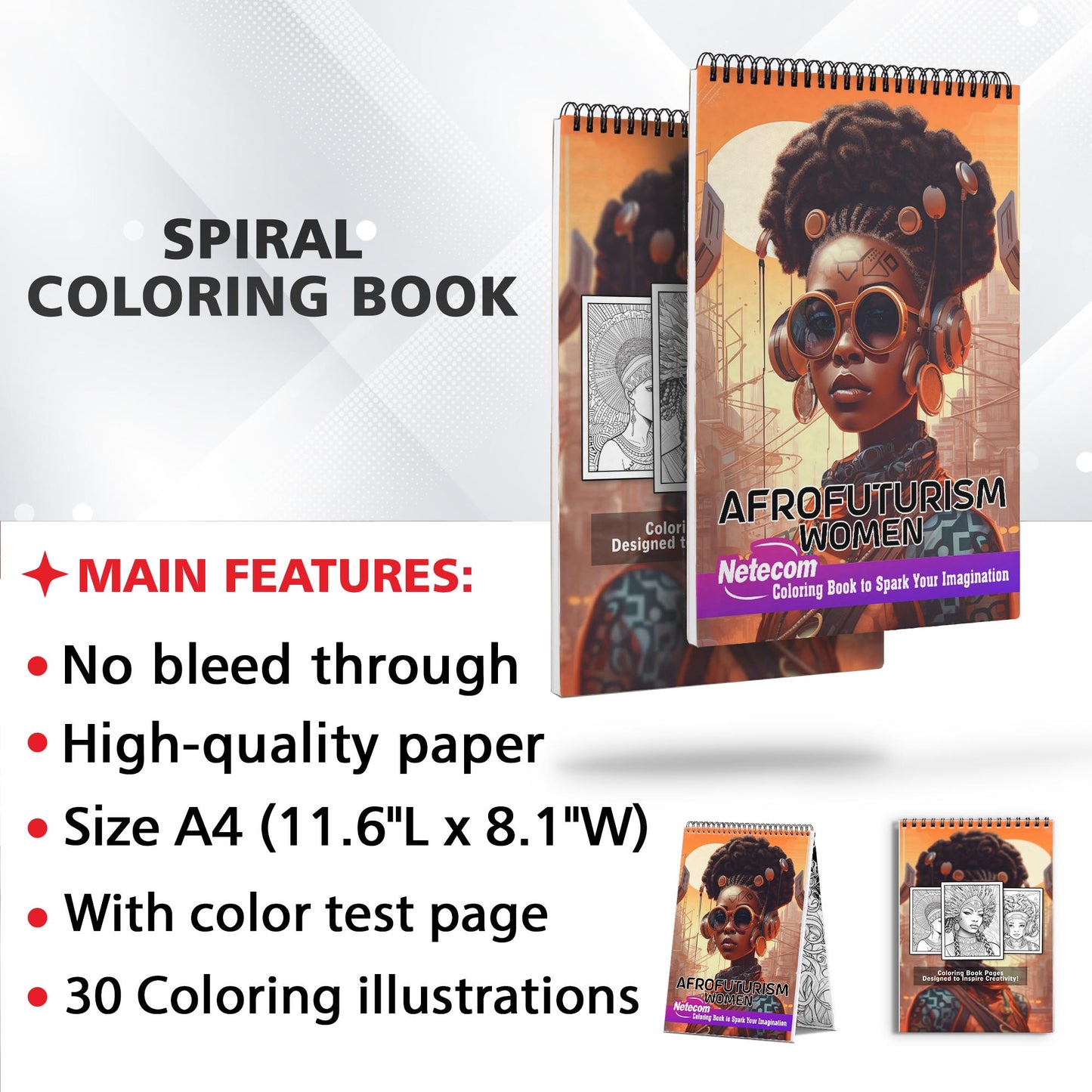 Afrofuturism Women Spiral Bound Coloring Book: 30 Breathtaking Coloring Pages, Showcasing Afrofuturist Women as Visionaries, Shaping a Future of Equality and Empowerment