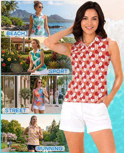 Ditsy Floral Print Sleeveless Polo Shirt for Women  | Netecom