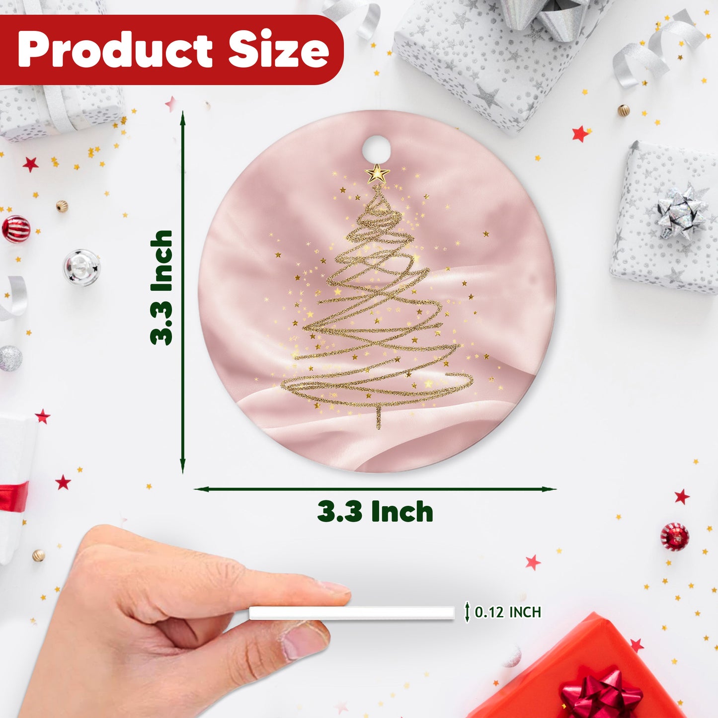 Netecom Elegant Pink Ornament, Ceramic Gold Glitter Christmas Tree Ornaments, Gifts for Holiday, Party, Home Decor