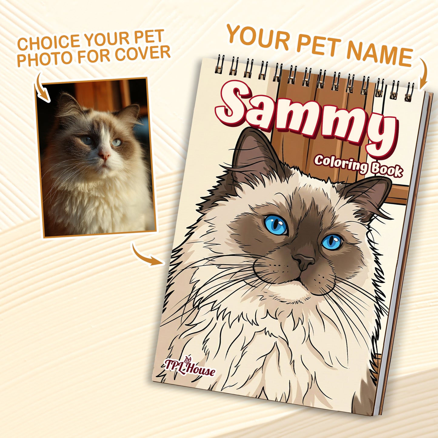 Personalized Pet Coloring Book for Adults – Custom Coloring Pages from Your Pet Photos , 12–48 Pages, Gift for Dog, Cat, and Animal Lovers, Premium Wooden Cover, Spiral Binding