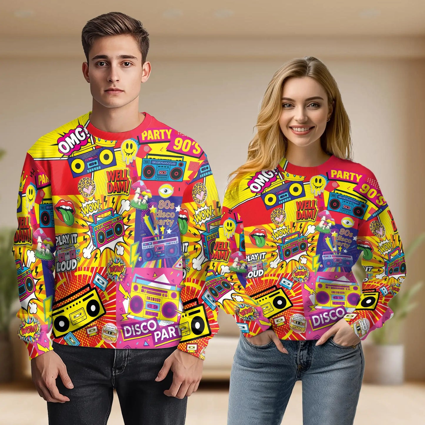 Radio Music Pop Art Sweatshirt, 3D All Over Print Retro Music Crewneck Pullover for Men Women, Music Lover Gift - Netecom
