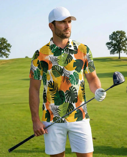 Tropical Citrus Leaf Polo Shirt - Modern Summer Resort Style | Netecom