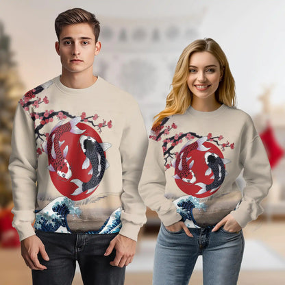Yin Yang Koi Fish Sweatshirt, 3D All Over Print Japanese Zen Art Crewneck Pullover for Men Women, Koi Fish Lover Gift - Netecom