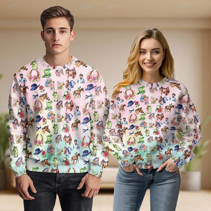 Kentucky Derby Horse Sweatshirt, 3D All Over Print Horse Racing Crewneck Pullover for Men Women, Equestrian Lover Gift - Netecom