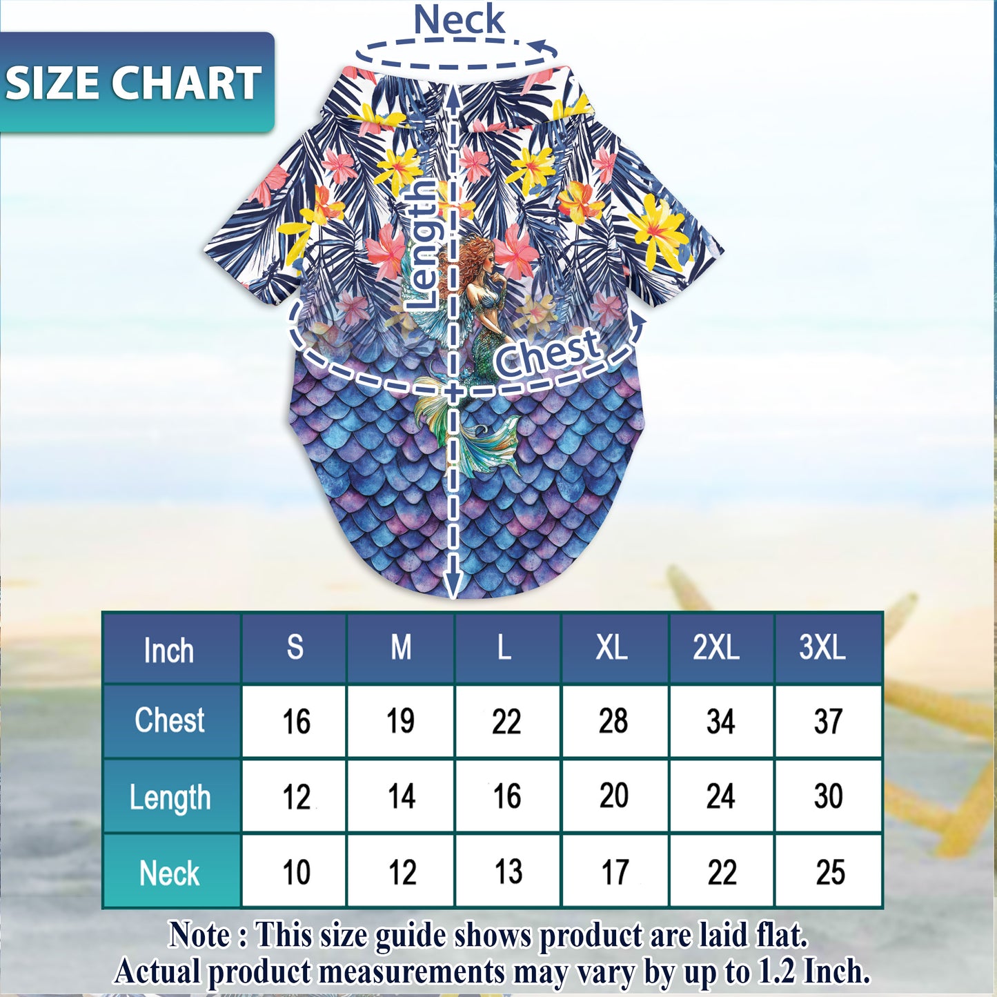 Netecom Matching Mermaid Aloha Hawaiian Shirt for Dog and Owner, Ocean Theme Summer Button Down Shirt, Cute Pet and Human Matching Look, Relaxed Beach Vacation Casual Wear