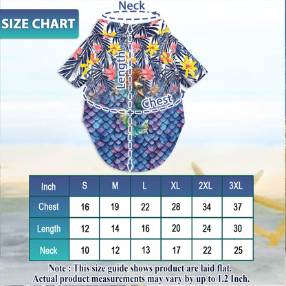 Netecom Matching Mermaid Aloha Hawaiian Shirt for Dog and Owner, Ocean Theme Summer Button Down Shirt, Cute Pet and Human Matching Look, Relaxed Beach Vacation Casual Wear