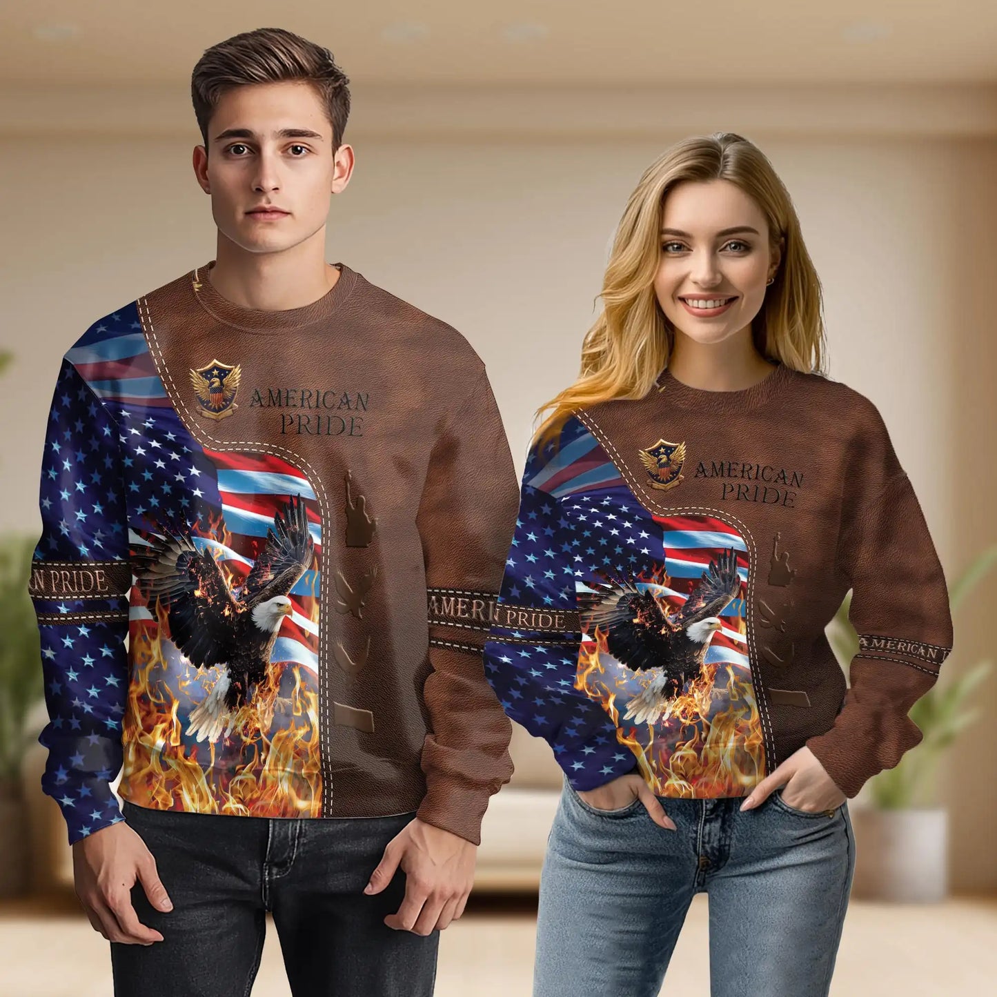 Pride Bald Eagle Fire Sweatshirt, 3D All Over Print Patriotic Eagle Crewneck Pullover for Men Women, Eagle Lover Gift - Netecom