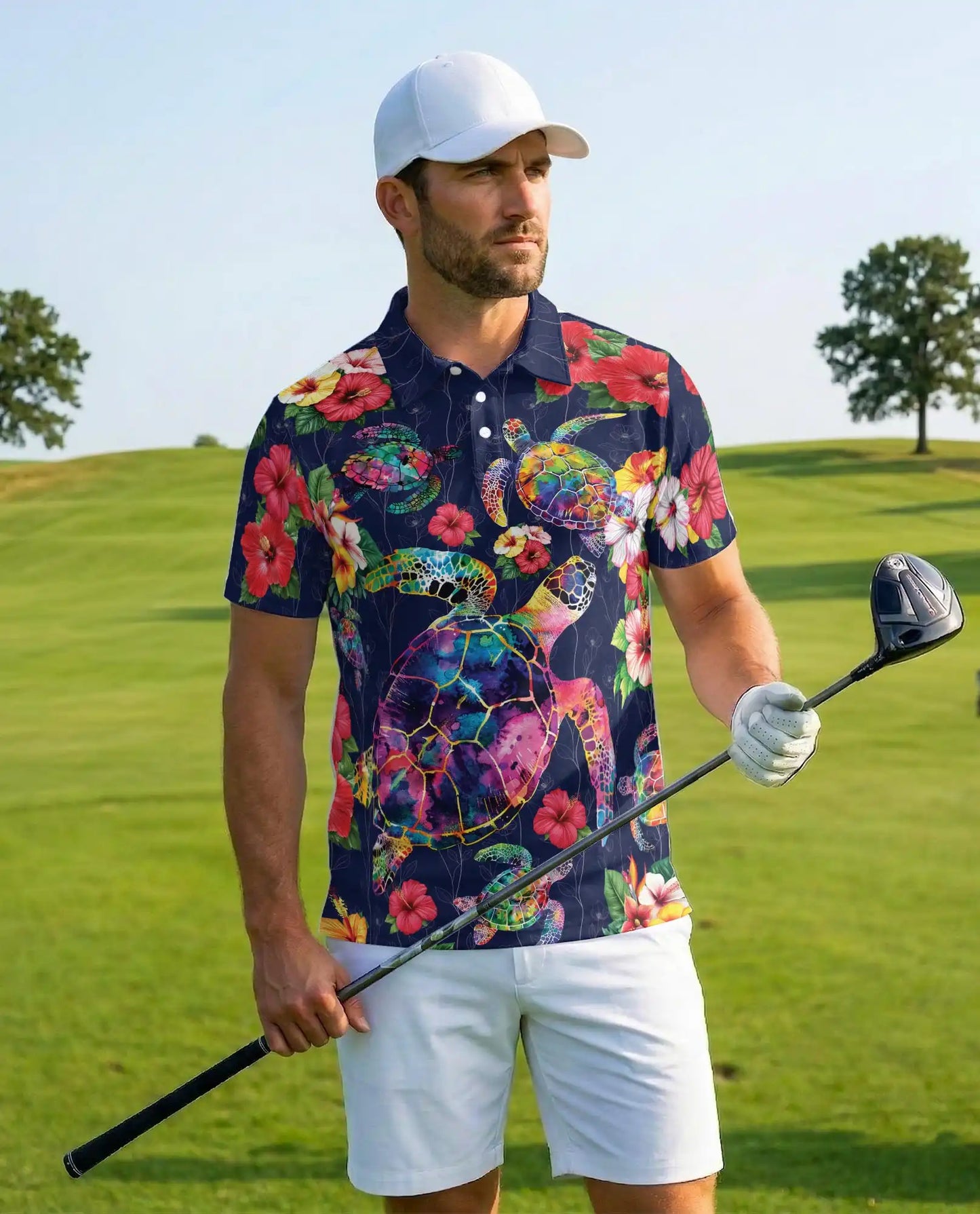 Colorful Sea Turtle Tropical Polo Shirt for Men – Ocean Reef Print | Netecom