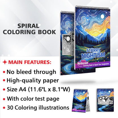 Starry Nightism Spiral Bound Coloring Book, Unleash Your Creativity with 30 Captivating Starry Nightism Coloring Pages